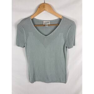Gianni Vintage Light Blue Silk Blend Short Sleeve Top Size Medium